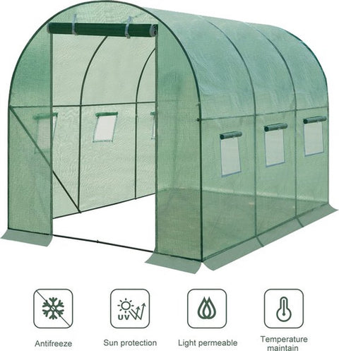 Serre van Folie - Kweekkas - Broeikas - 300x200x190 cm - Voor Alle Seizoenen - Met Deur en 6 Ramen - Groen