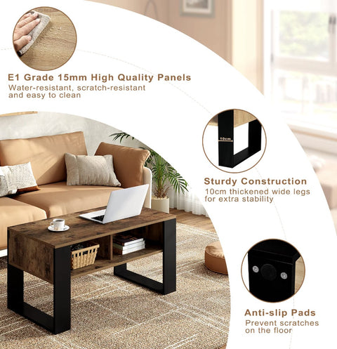 Salontafel - Rechthoek salontafel - Bijzettafel - Industrieel - 2 vakken - Hout - Melamine fineer - Rustic brown