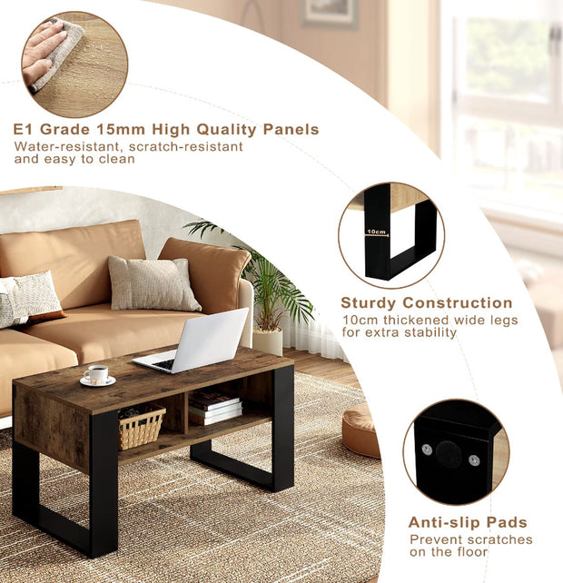 Salontafel - Rechthoek salontafel - Bijzettafel - Industrieel - 2 vakken - Hout - Melamine fineer - Rustic brown