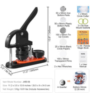 Button Maker B58 - Hoogwaardige Button Machine - Ergonomisch - Eenvoudig Gebruik en Installatie - Incl. 100 Buttons (58mm) en Patronenboek - DIY - Hobby