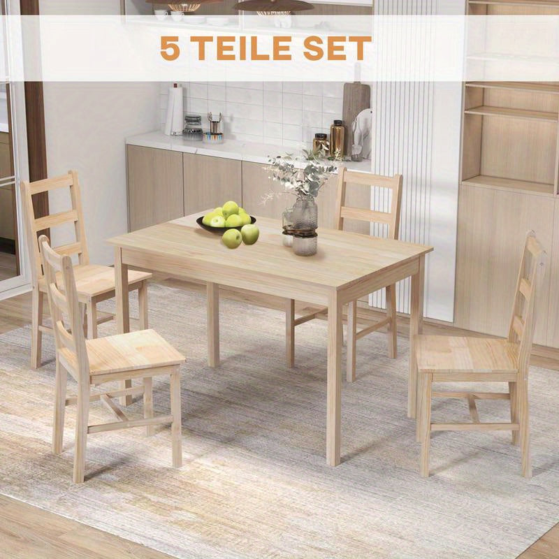 5-Teilige Essgruppe Esstisch Mit Stühlen Sitzgruppe, Massivholz, 118 Cm