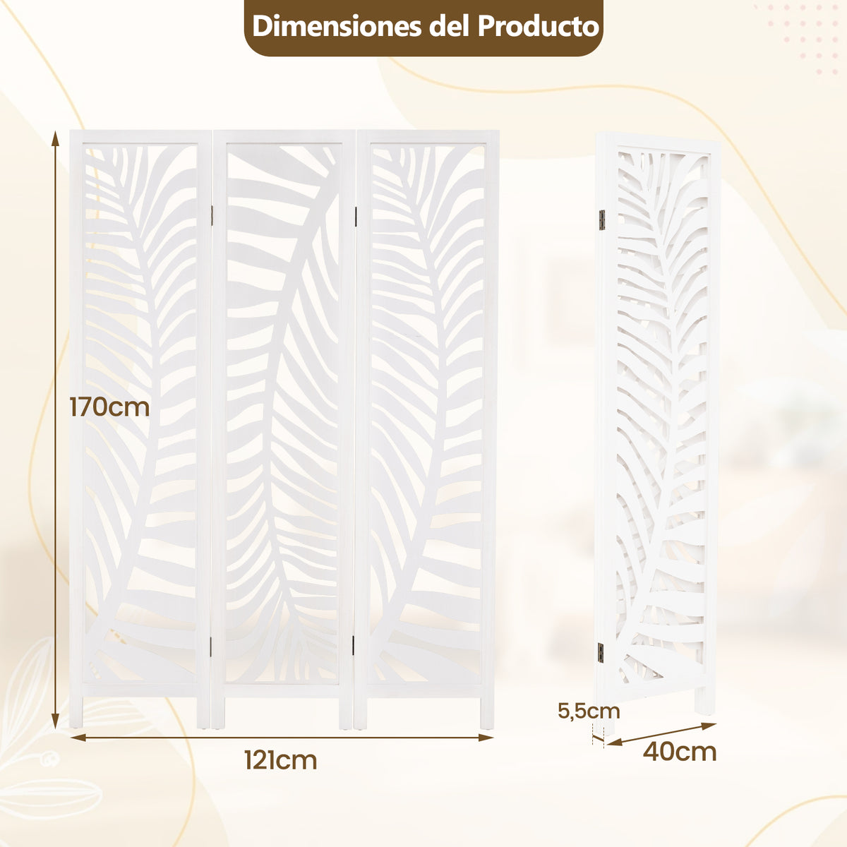 kamerverdelerscreen – kamerscherm – scheidingswand – roomdivider – paravent – 3-delig – Paulownia hout – vouwbaar – artistieke patronen