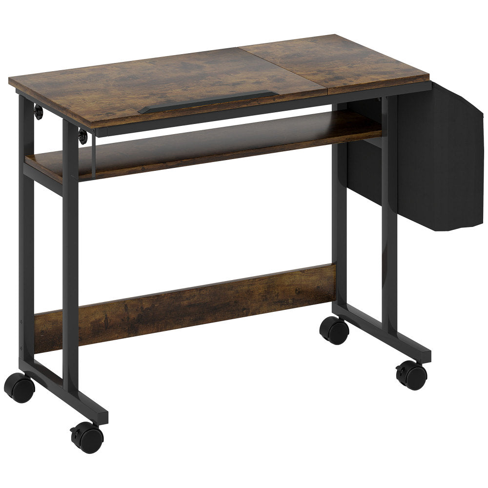 Zitsta bureau – Verstelbaar bureau – Hoogte verstelbaar bureau – Kantelbaar bureau – Bureau met wieltjes – Stevige stalen constructie – 92 x 40 cm – Bruin modern design