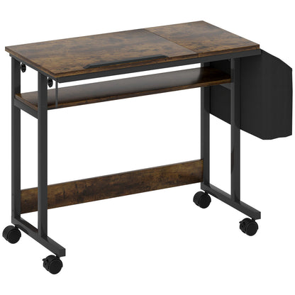 Zitsta bureau – Verstelbaar bureau – Hoogte verstelbaar bureau – Kantelbaar bureau – Bureau met wieltjes – Stevige stalen constructie – 92 x 40 cm – Bruin modern design
