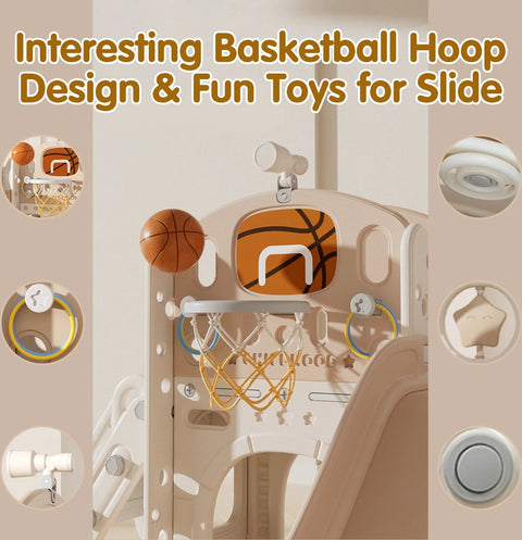 Glijbaan Peuter - Binnen - Buiten - Speeltuin - Speelhuis - Multifunctioneel - Speelgoed - Speeltoestel - Beige/Grijs - 189x217x111cm