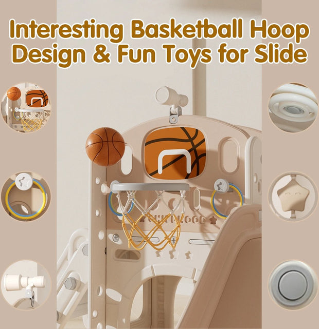 Glijbaan Peuter - Binnen - Buiten - Speeltuin - Speelhuis - Multifunctioneel - Speelgoed - Speeltoestel - Beige/Grijs - 189x217x111cm