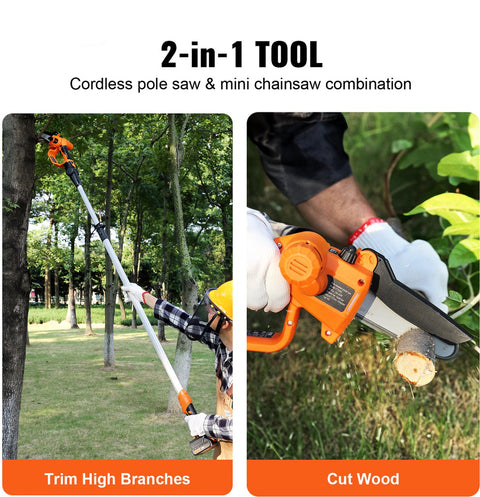 Telescopische Mini-Kettingzaag - Met Accu - 20v - 2Ah - 2 in 1 Accu-Snoeier Kettingzaag - Heggenschaar Snoeizaag - Met Telescoopsteel Verlenglengte Tot 2,43 M - Tuinboom Snoeigereedschap
