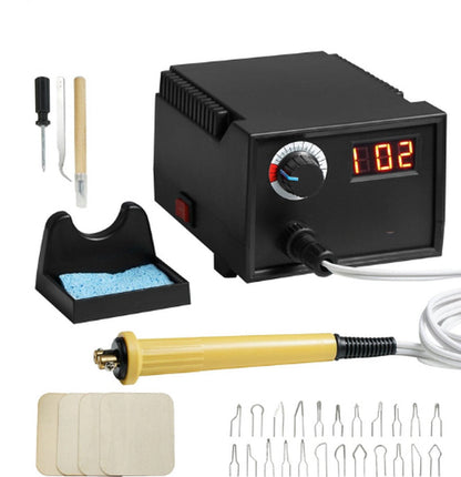 Houtbranderset Pro6 - Hoogwaardige Set - Instelbaar tot 700°C - Digitaal Display - 23 Verschillende Draadpunten - Houder - Soldeerbout - Graveerset - Hout en Leer