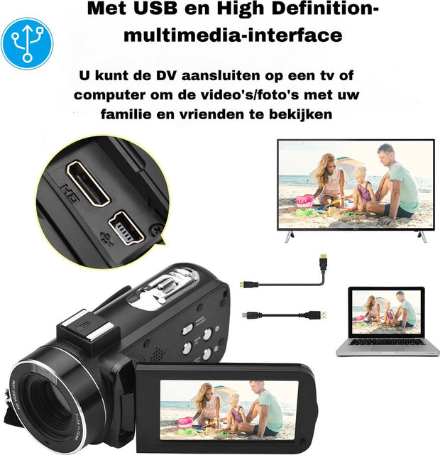4K Ultra HD - Handycam Camcorder - 2 in 1 Set Met Externe Microfoon - 42 megapixels HD-digitale camera 18X digitale zoom 3,0 inch scherm met flits - Inclusief 2 Batterijen En Afstandsbediening