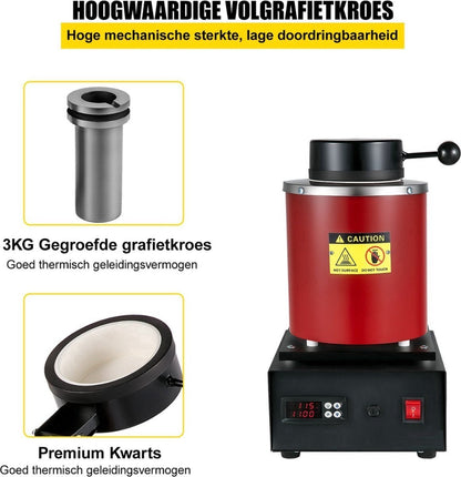 Smeltoven Elektrisch - Smeedoven Metalen - Smeltkroes Grafiet - Inclusief Volledige Set - 2KG