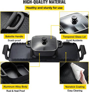 Gourmetstel - 2in1 - Electrische BBQ - Elektrische Grill - Hot Pot - Anti aanbak - 2400W Multifunctionele Thuis Draagbare - Barbecue Plaat