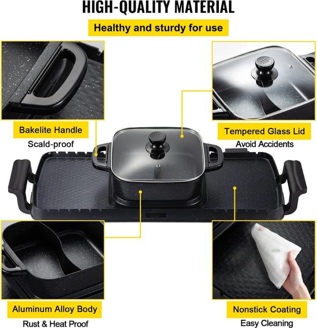 Gourmetstel - 2in1 - Electrische BBQ - Elektrische Grill - Hot Pot - Anti aanbak - 2400W Multifunctionele Thuis Draagbare - Barbecue Plaat