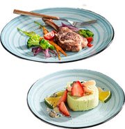 Serviesset - 6 Persoons - Porselein - 24-Delig - Lichtblauwe Spiralen - Dinerbord - Dessertbord - Kom - Soepkom