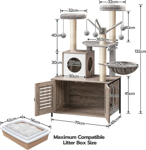 Katten Krabpaal - Grijs - Met Hangmat - Kattenbakruimte en Speeltjes - Klimmeubel - 70x48x132 cm - All-in-One Huisje