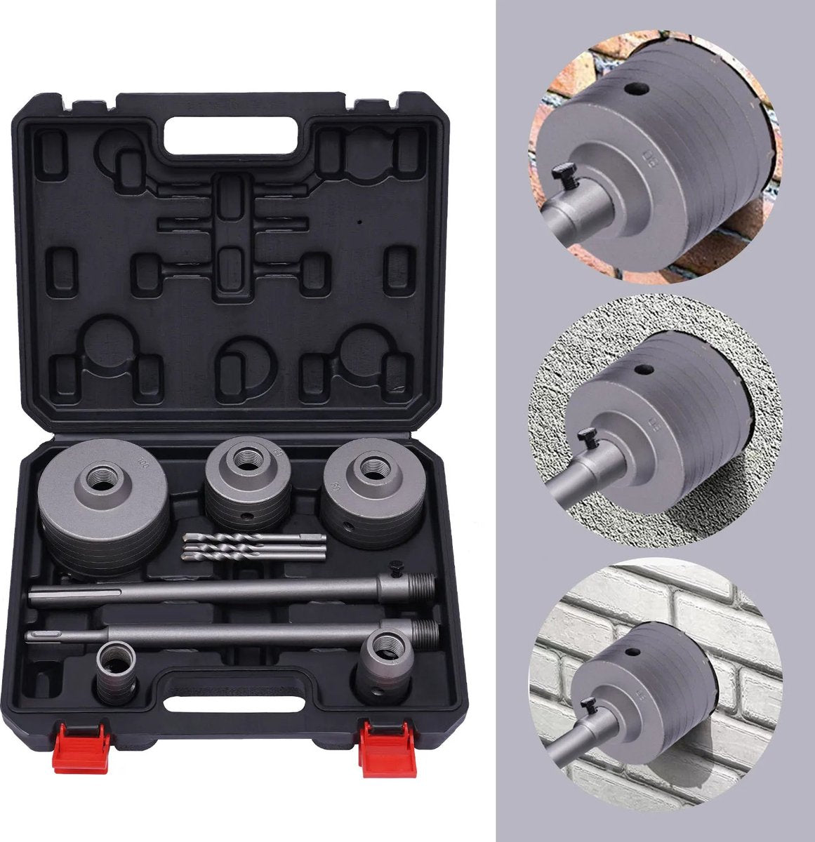 Betonborenset Pro7 - Professionele Beton Boren - 9 Delig - SDS Plus en Max Adapter - Ø 30-40-65-80-100mm - Premium Staal