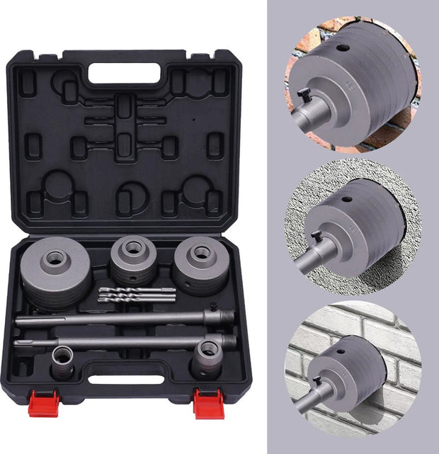 Betonborenset Pro7 - Professionele Beton Boren - 9 Delig - SDS Plus en Max Adapter - Ø 30-40-65-80-100mm - Premium Staal