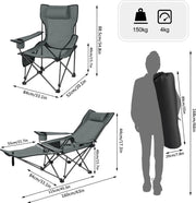 Opvouwbare Campingstoel - Comfortabele Kampeerstoel - met Verwijderbare Voetsteun - Ingebouwde Drinkhouder - Weerbestendig en Draagbaar - Grijs