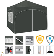 Partytent met zijwanden - Grijs - Opvouwbaar - Easy up - Paviljoen - Waterdicht weerbestendig - 3x3 m