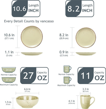 Luxe Serviesset – 32 Delig – 8 Persoons – Keramiek - Bordenset – Dinnerplaten – Dessertborden - Kommen - Mokken - Schaaltjes - Beige