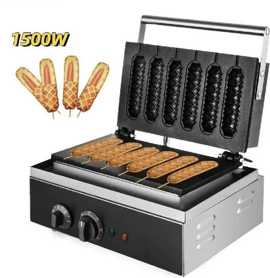 Wafelijzer - Worstmaker - Wafel Worst Maker - Hotdog Machine - 6 Worstjes - Non Stick Oppervlak - RVS - Zwart