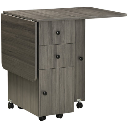 Opvouwbare Keukentafel – Uitschuifbare Eettafel – Inklapbare Tafel – Trolley Tafel – Werktafel – Met 2 Opvouwbare Bladen – Voorzien Van 2 Laden En 1 Kast – Donkergrijs – Compact En Ruimtebesparend – Afmetingen 120x60x76,5 cm