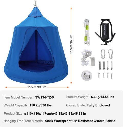 Kinderhangstoel - Met Opblaasbaar Kussen En LED-Verlichting - 600D Oxford Materiaal - Waterdicht En UV-Bestendig - Geschikt Voor Binnen En Buiten - 150 Kg Draagvermogen