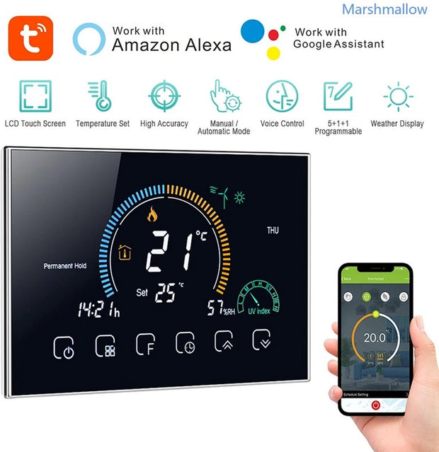 WiFi Slimme Programmeerbare Thermostaat – LCD Touchscreen - Spraakbesturing - APP-bediening - Energiezuinig - Geavanceerde Temperatuurregeling