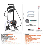 Airless Verfspuitsysteem - 3000PSI - 750W - 220V - Spuitverfmachine - Oprolbaar Hoge Druk Verfspuit - met 15m Slanglengte - 1.2 l/min Maximale Stroom - Zwart