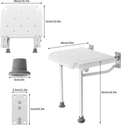 Inklapbare Douchestoel – Opvouwbare Muurstoel voor Douche – Aluminium Wandstoel met Antislip Zitting – Veilig & Comfortabel – Badkamerstoel tot 150 kg - QUORE