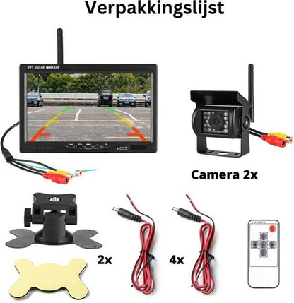 Achteruitrijcamera PRO Draadloos - Parkeersensoren - Vrachtwagens - Bussen - Bestelwagens - 2 Camera's - 12/24V - Nachtzicht