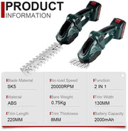 Heggenschaar - Heggentrimmer - Snoeischaar - Elektrische Heggenschaar - Accu Heggenschaar - 2 in 1 - Struikschaarblad - Grasschaarblad - Verwisselbare Messen - Tuingereedschap - Krachtig - Langdurige Accu - 2 Accu's - Accu Oplader