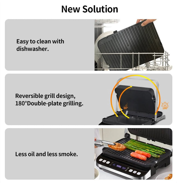 Contactgrill -Tosti Apparaat - Bakplaat - 6-in-1 - 2000W - Uitneembare Platen - Extra Groot - Anti Aanbak - 180° Uitklapbaar - Snel Schoon