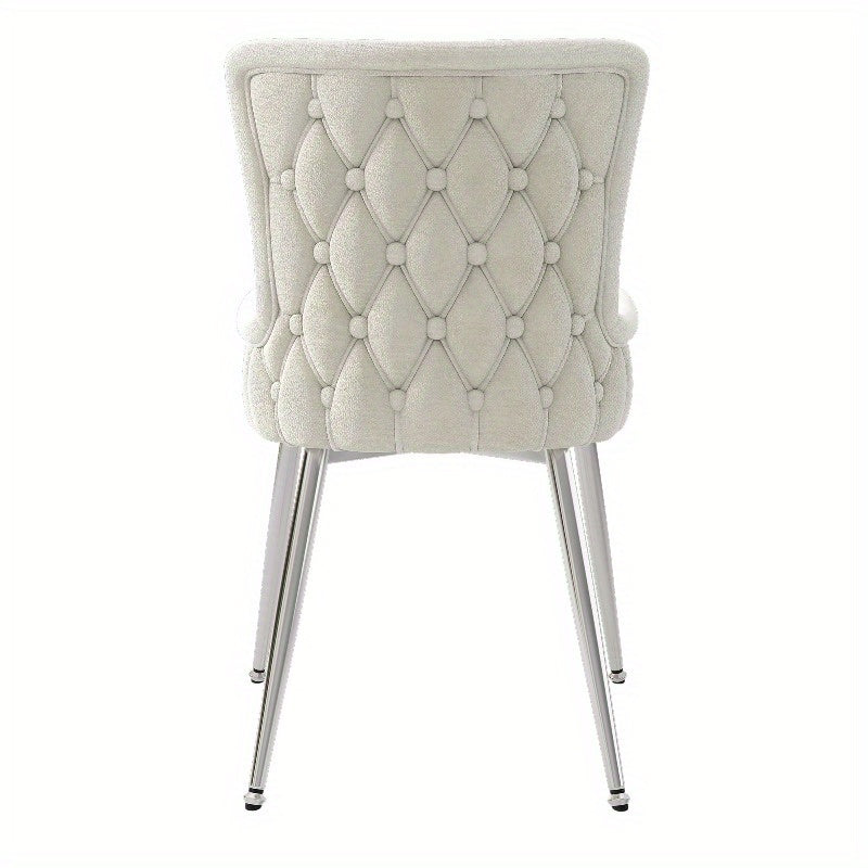 Eetkamerstoelen – Stoelen – Kuipstoelen – Armleunstoelen – Dining Chairs – Luxe Fluwelen Zitting – Zilverkleurig Metalen Frame – Set van 6 – Beige – Comfortabel