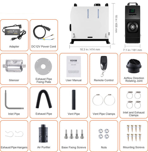 Standkachel - 8 Kw - Diesel Luchtverwarmer Alles-In-ééN - Met 30m Afstandsbediening En Lcd-Scherm - Snelle Verwarming, Laag Geluidsniveau, Draagbare Autoverwarmer Voor Auto'S, Campers, Vrachtwagens, Tractoren, Garages,Kamperen - Wit