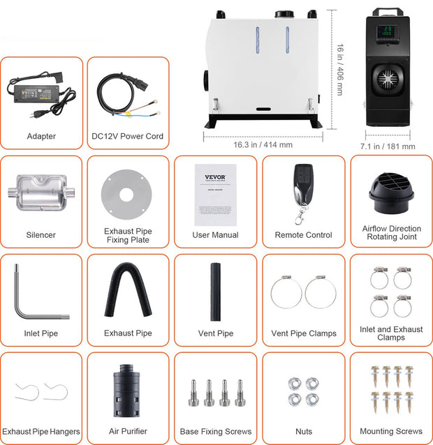 Standkachel - 8 Kw - Diesel Luchtverwarmer Alles-In-ééN - Met 30m Afstandsbediening En Lcd-Scherm - Snelle Verwarming, Laag Geluidsniveau, Draagbare Autoverwarmer Voor Auto'S, Campers, Vrachtwagens, Tractoren, Garages,Kamperen - Wit