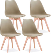 Set of 4 Nordic Medieval Dining Chairs - PU Padded Chair - Beech Wood Legs - Office Chairs for Dining Room Bedroom Balcony Restaurant