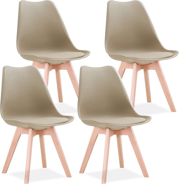 Set of 4 Nordic Medieval Dining Chairs - PU Padded Chair - Beech Wood Legs - Office Chairs for Dining Room Bedroom Balcony Restaurant