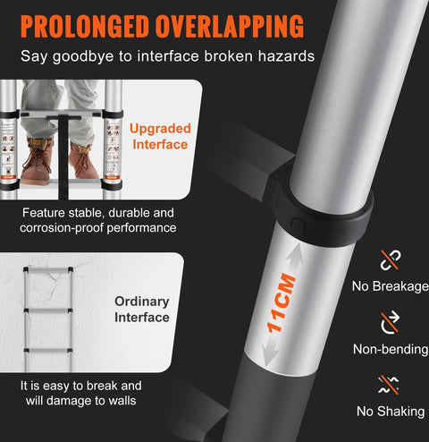 Telescopic ladder - Telescopic ladder aluminum - Sliding ladder telescopic - Anti-slip - 4 meters