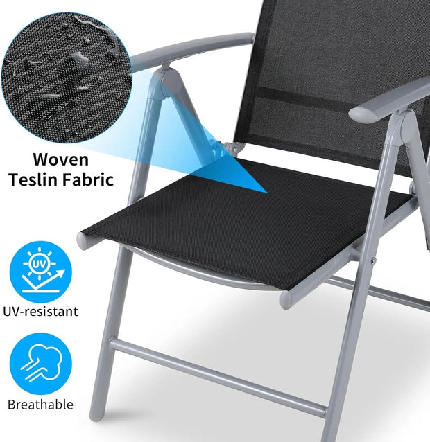 Tuinstoel Set van 2 – Zwarte Verstelbare Tuinstoelen – Stapelbare en Comfortabele Stoelen voor Tuin - Balkon of Terras