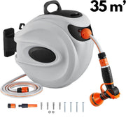 Tuinslang - Tuinslanghaspel - Heavy Duty - 35 Meter Slang - Wandslangenbox - 180° Draaibaar- Sterk Oprolmechanisme - Sproeistuk 9 Standen