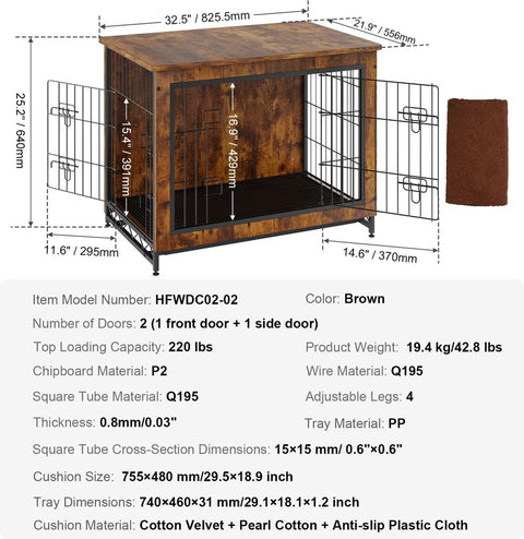 Hondenbench – Comfortabele Bench voor Honden – Stijlvol Hondenhok & Meubel in Eén – Binnenkennel voor Kleine en Middelgrote Honden – 82,5x55,6x64 cm – Hondenhok Binnen