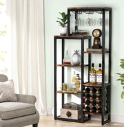 Wine cabinet - Wine rack - Beverage cabinet - Cupboard - Wine glass holders - Bottle holders - Industrial - Wood and metal - Brown/Black - 175x80x30cm