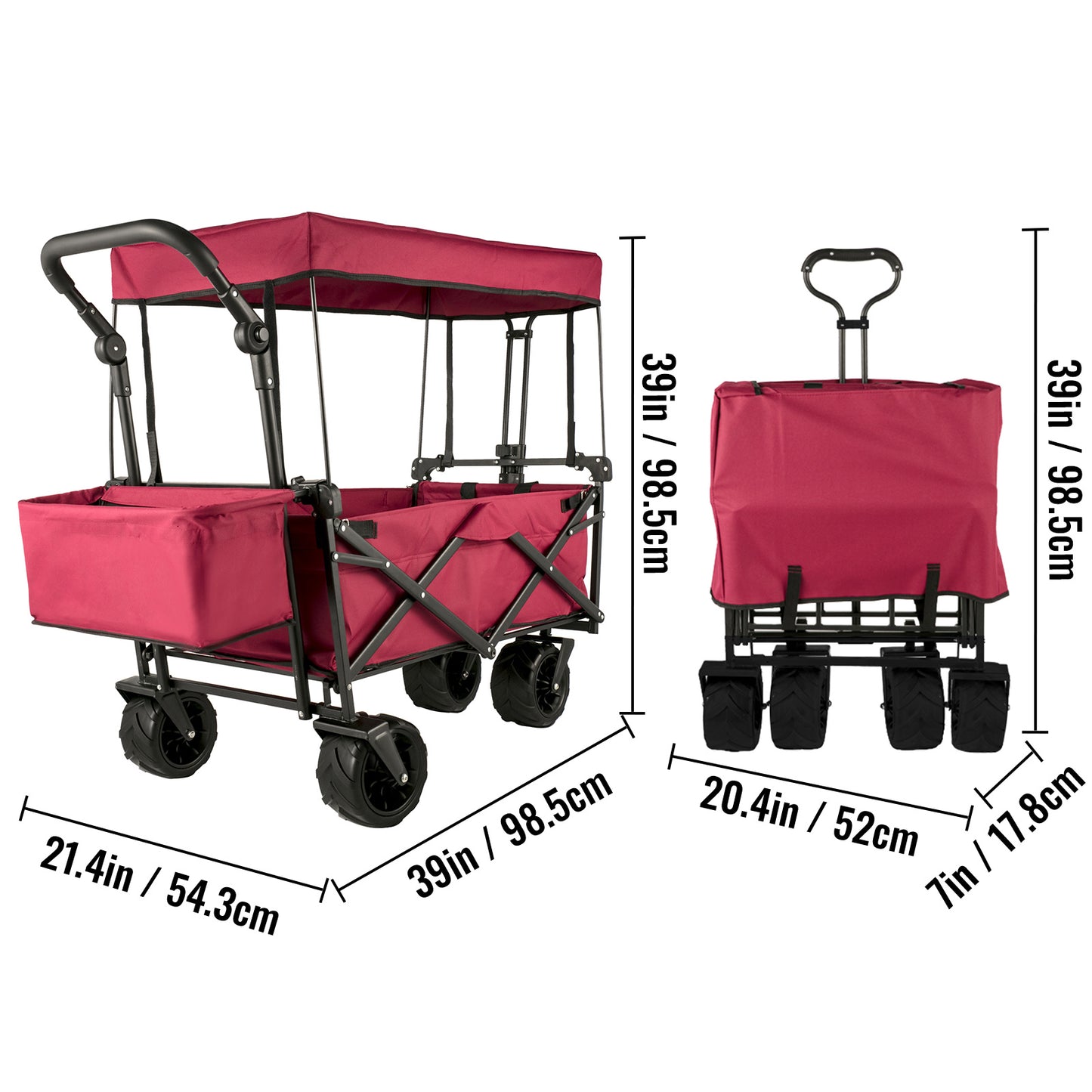 Bolderkar – Opvouwbare Kar – Transportkar – Vouwwagen – Strandwagen – Stevig Stalen Frame – Afneembare Waterafstotende Kap – Extra Grote Laadruimte – 360° Zwenkwielen – Rood