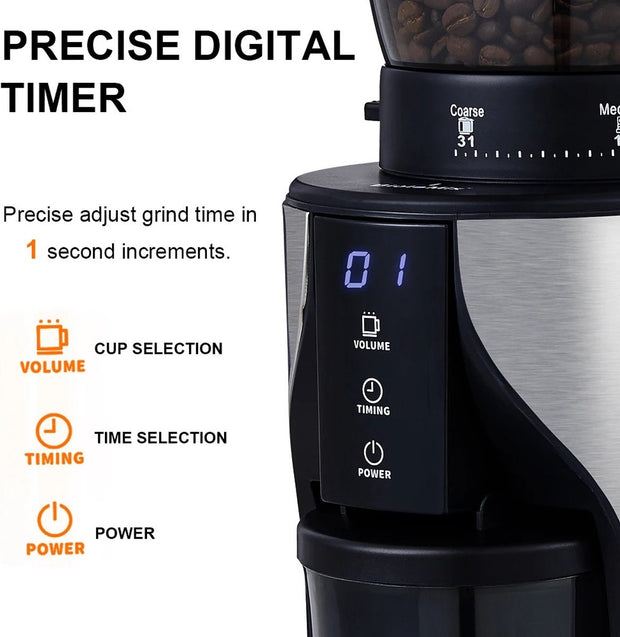 X-Qlusive Elektrische Koffie Molen - Automatische Koffiebonen Vermalen - Koffiebonen Machine - BioloMix - Verse Koffie