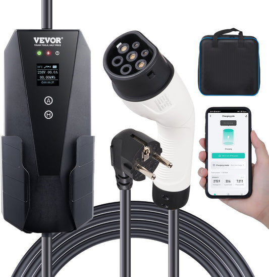 Draagbare Ev-Oplader - 16a - 3,68 Kw - Laadkabels - 1-Fase - Met Lcd -Scherm Oplader - 8,6 M Kabellengte - IP66 Waterdichte Wallbox - Voor Elektrische Voertuigen Ev-Oplaadkabel Type 2 (Iec62196) Cee 7/7-Stekker Ev-Oplader