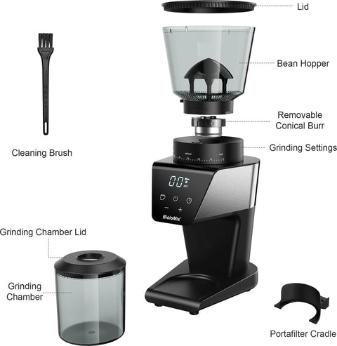 Elektrische Koffiemolen - Koffieapparaat - Espresso machine met 30 versnellingen - Braam Koffiemolen - Grote Capaciteit Bonen-opslag - 220V - Touch display - XL formaat