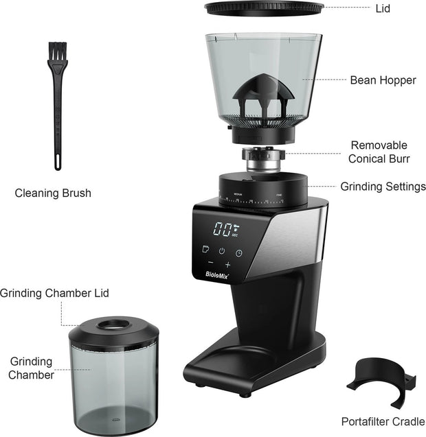 Elektrische Koffiemolen - Koffieapparaat - Espresso machine met 30 versnellingen - Braam Koffiemolen - Grote Capaciteit Bonen-opslag - 220V - Touch display - XL formaat