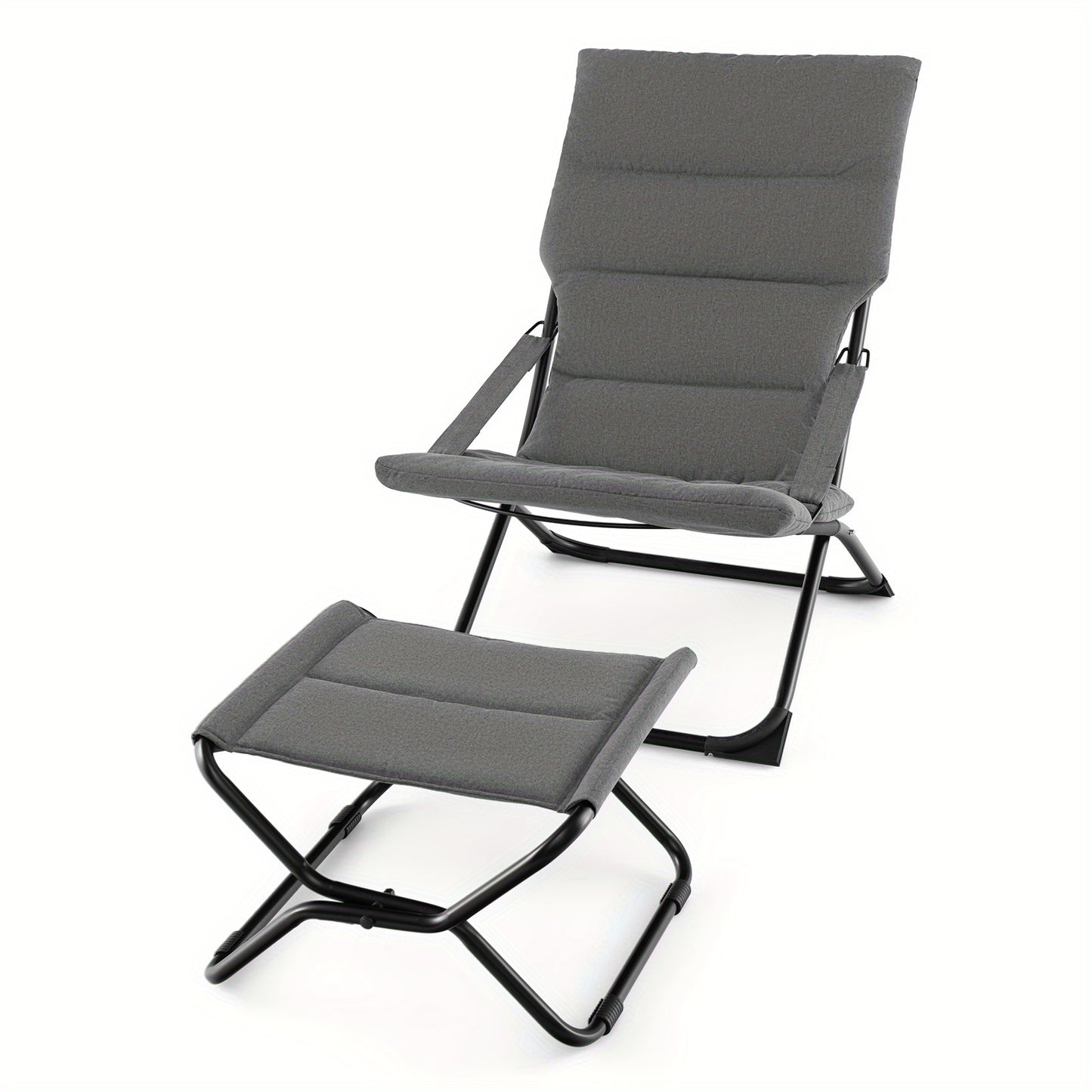 Tuinstoel – Ligstoel – Relaxstoel – Loungestoel – Balkonstoel – Inklapbaar – Met Voetenbank – Met Verwijderbaar Kussen – Stabiel Metalen Frame – Grijs