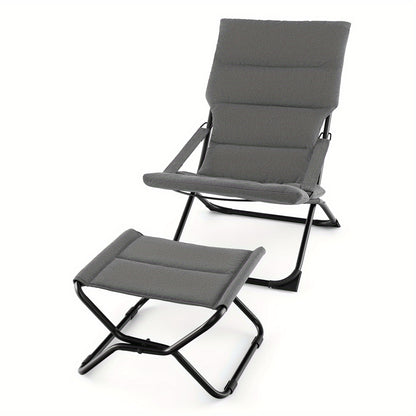 Tuinstoel – Ligstoel – Relaxstoel – Loungestoel – Balkonstoel – Inklapbaar – Met Voetenbank – Met Verwijderbaar Kussen – Stabiel Metalen Frame – Grijs