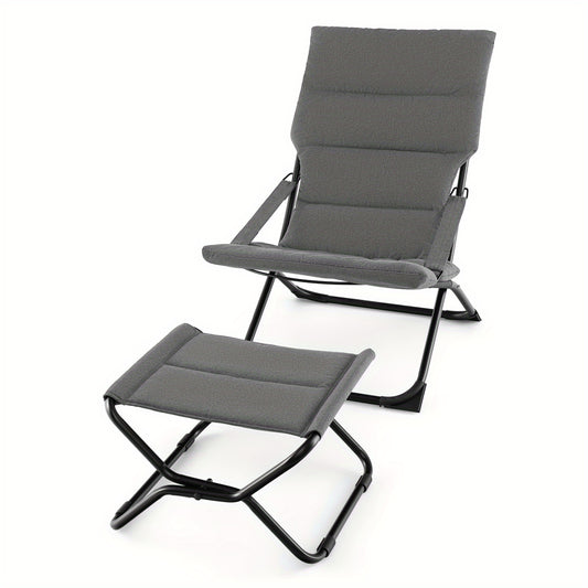 Tuinstoel – Ligstoel – Relaxstoel – Loungestoel – Balkonstoel – Inklapbaar – Met Voetenbank – Met Verwijderbaar Kussen – Stabiel Metalen Frame – Grijs